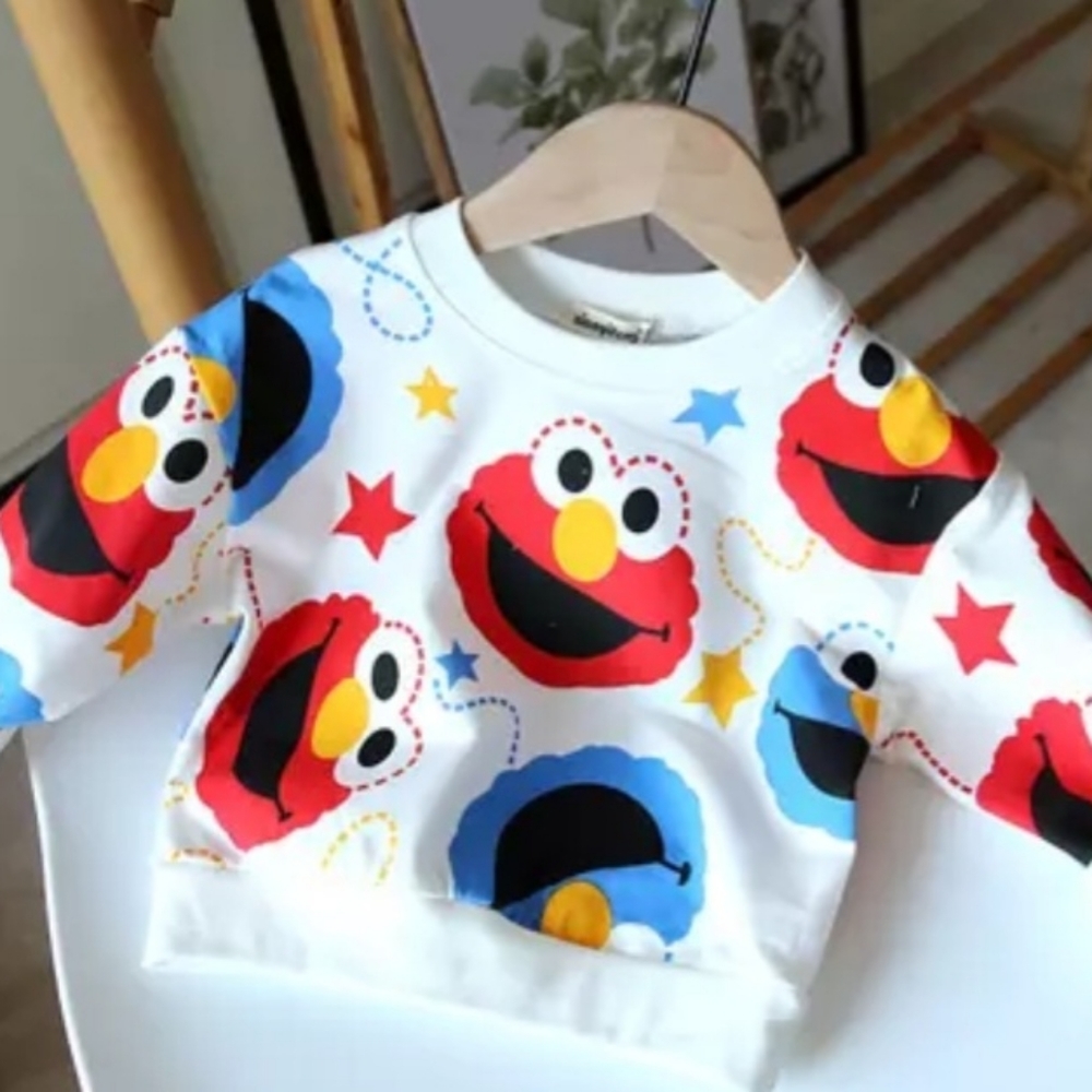 Elmo & Cookie Monster Sweater- Size:  Largel 100cm) White